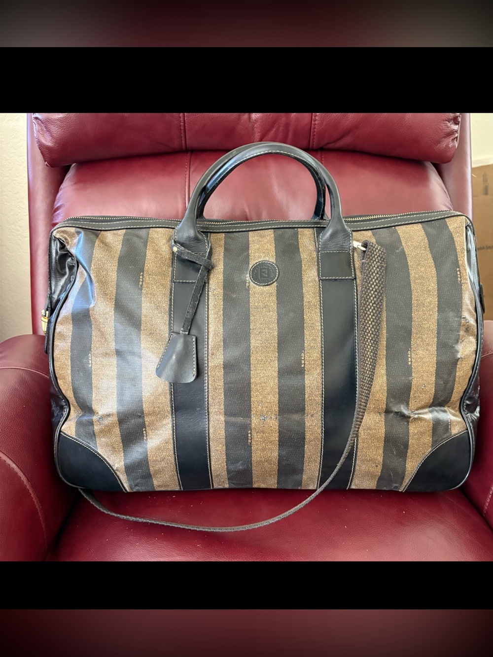 Authentic Fendi Pequin Carry On Travel Bag Luggage with lock, key and crossboody